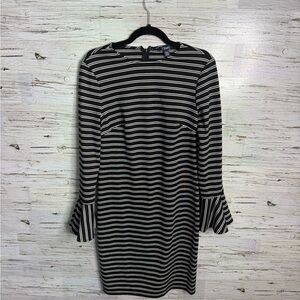 Chaps Black and White Striped Midi Dress size 6 bell sleeves